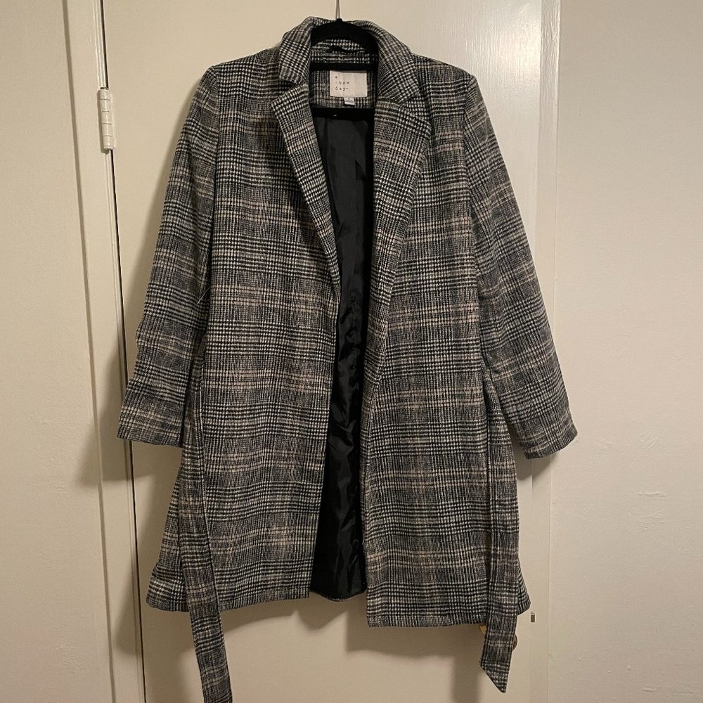 A New Day Plaid Wrap Trench Coat